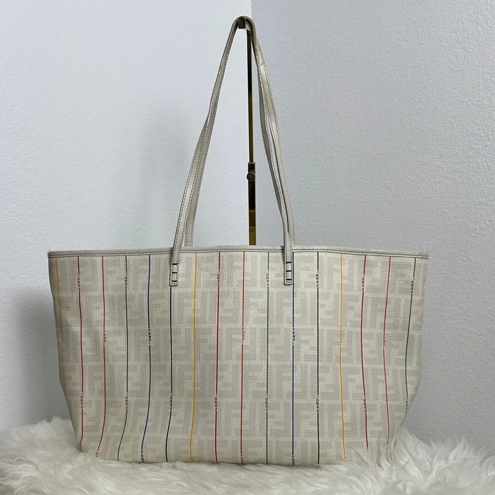 💯Authentic FENDI
Zucca Spalmati Striped Large Roll Tote White Multicolor🍀 - Picture 1 of 15